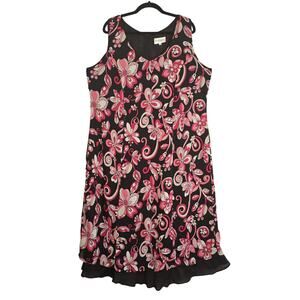 VTG Studio I Dress Women Plus Size 20W Sleeveless Floral Ruffle MOD 90s Coquette